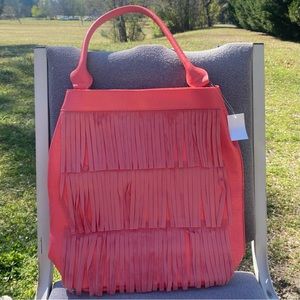 Coral Tote Bag with Suede Fringe